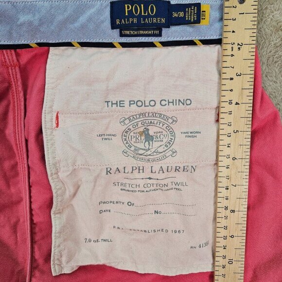 Polo Ralph Lauren Stretch Straight Fit Washed Chino Pant Men's Size 34x30 Pink - Picture 14 of 16
